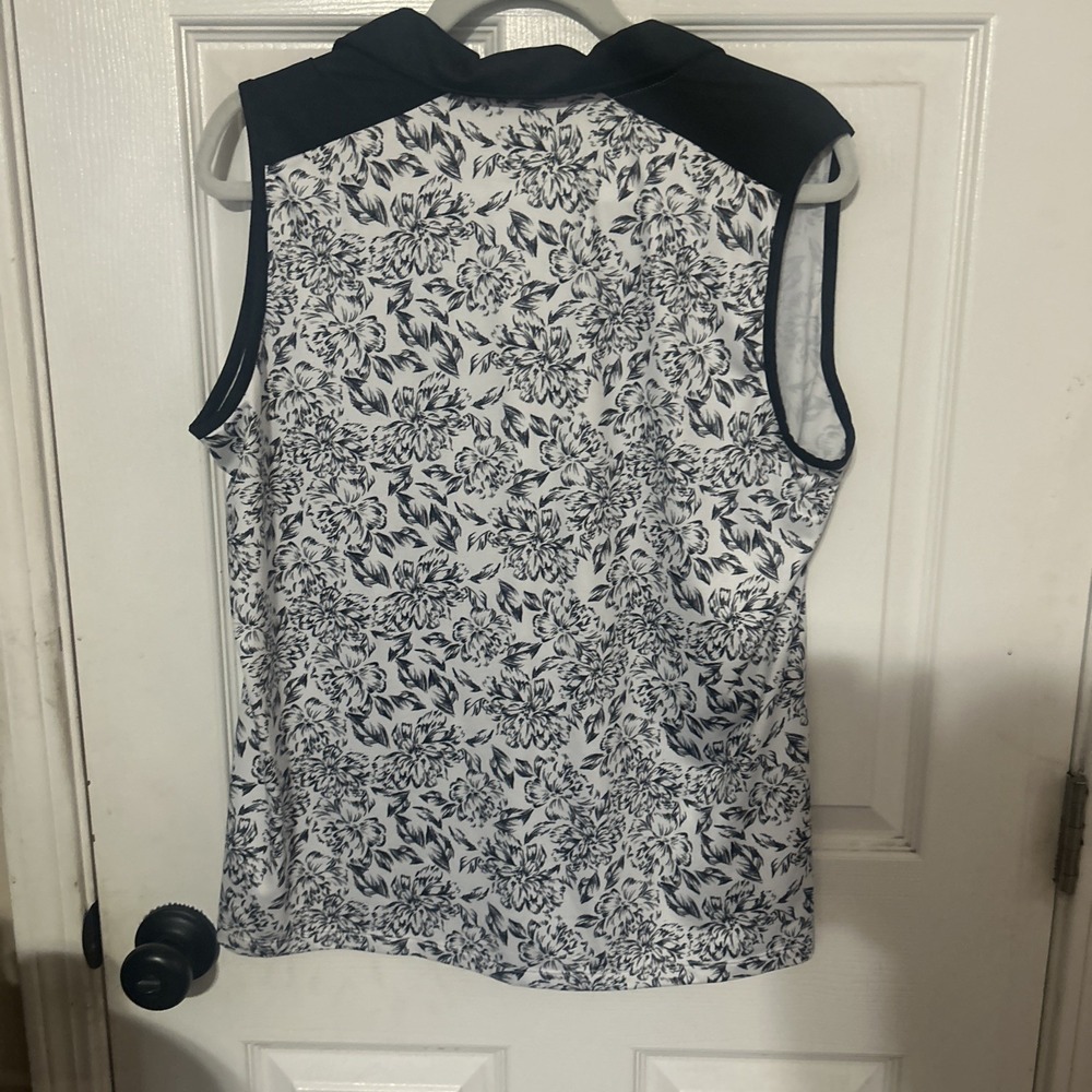 Izod  Golf Sleeveless Pullover Polo Top Women XL Floral Black/white/refd - Picture 3 of 4